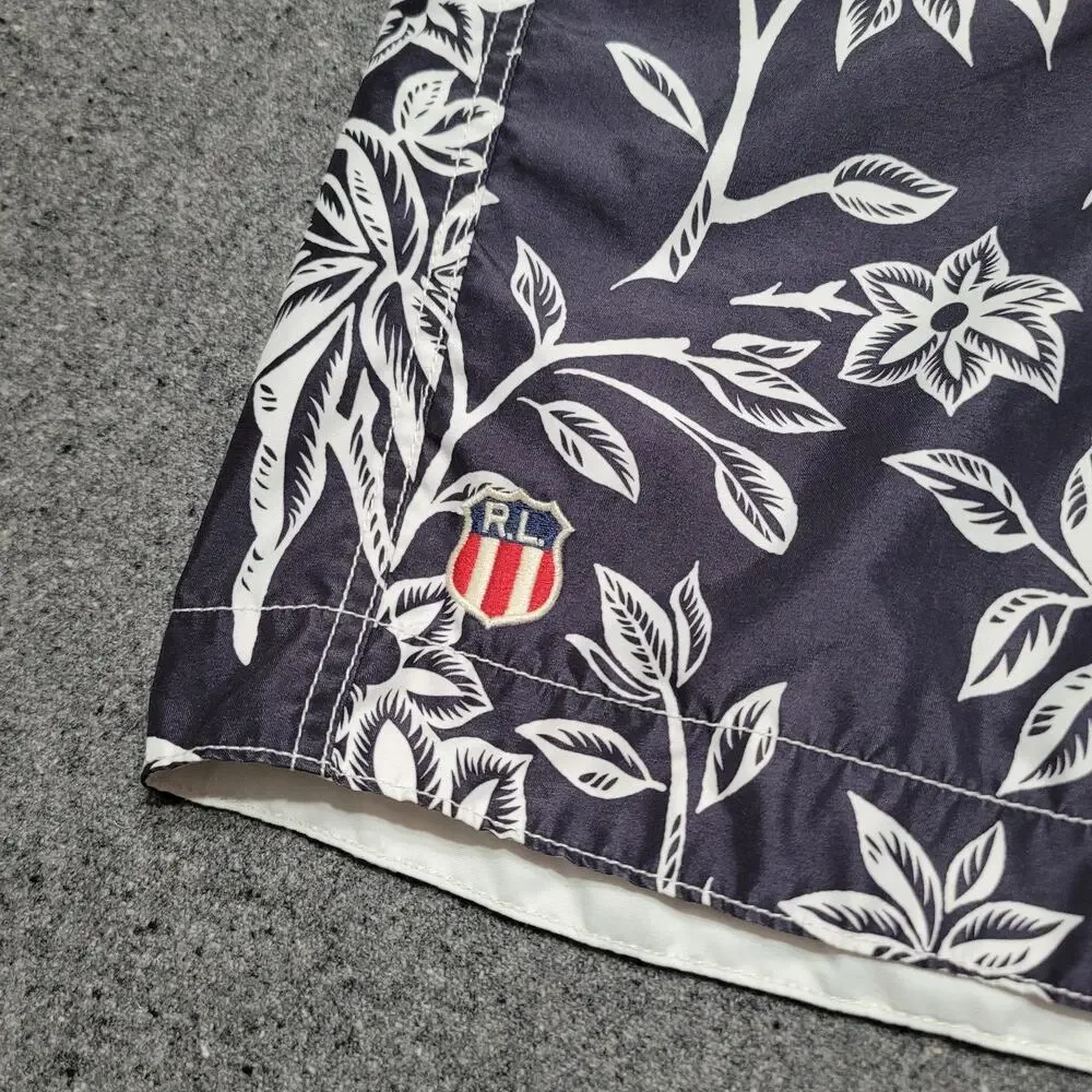 Vintage Polo Jeans Co Shorts Men Large Black White Floral Board Trunks 90s Y2K